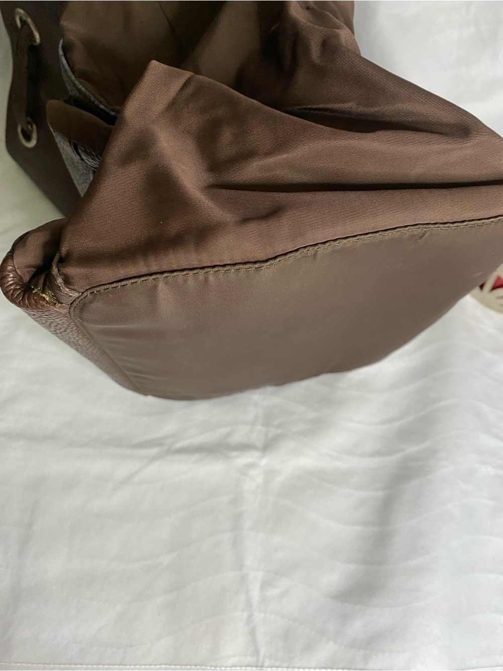 Prada Brown Pebbled Leather Drawstring Backpack - Picture 10 of 13
